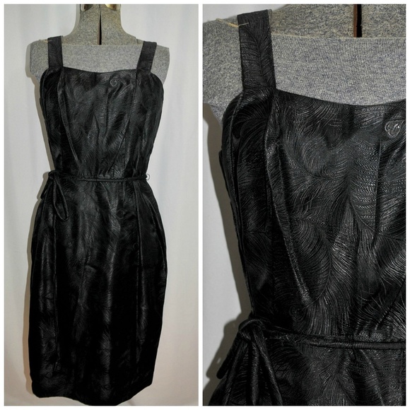 Vintage Hamaya Dresses & Skirts - VTG 60s Black Brocade Dress Sundress MED Pin-Up